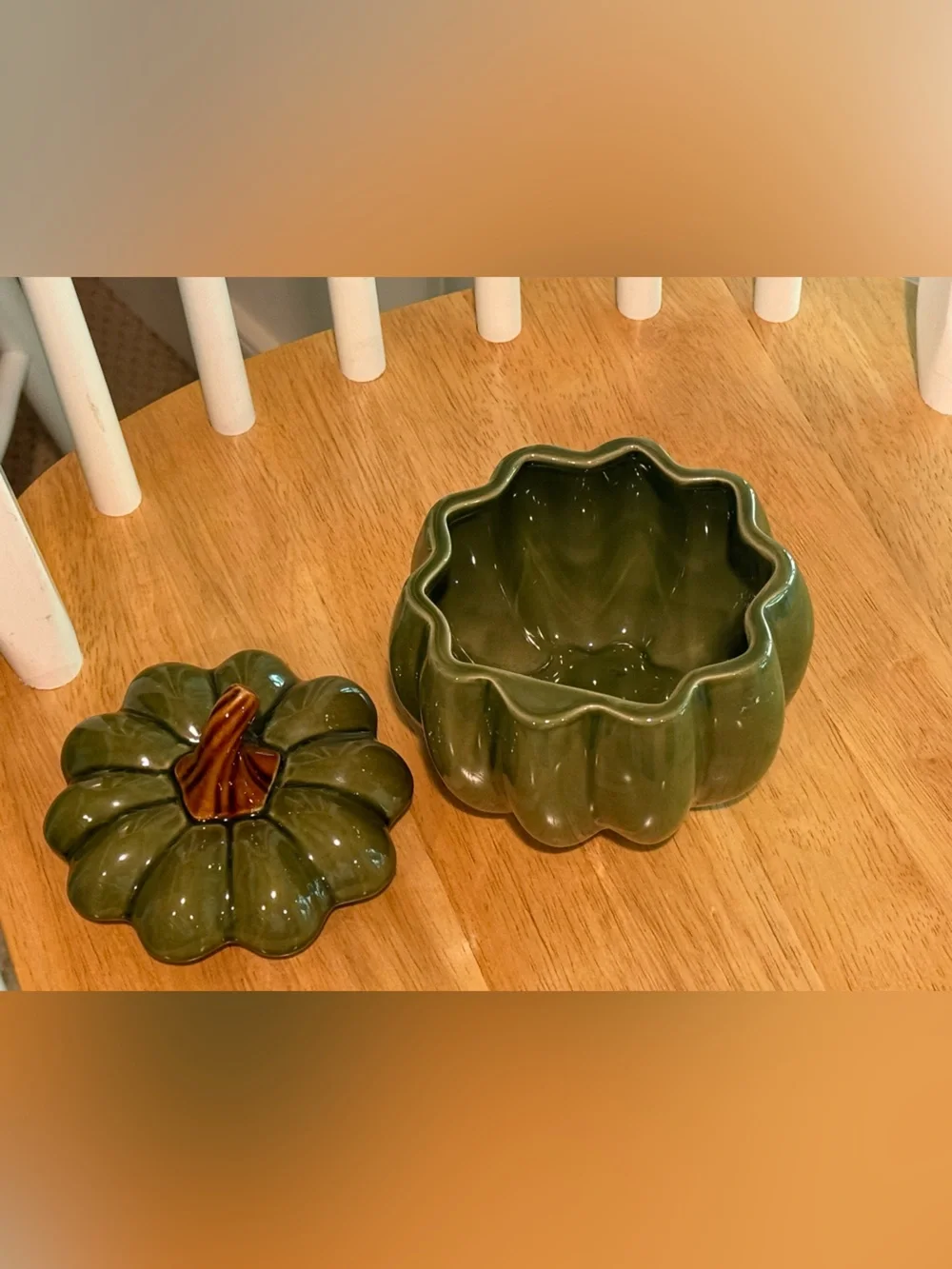Home Fall Harvest Green Ceramic Pumpkin Lidded Jar Canister Stoneware